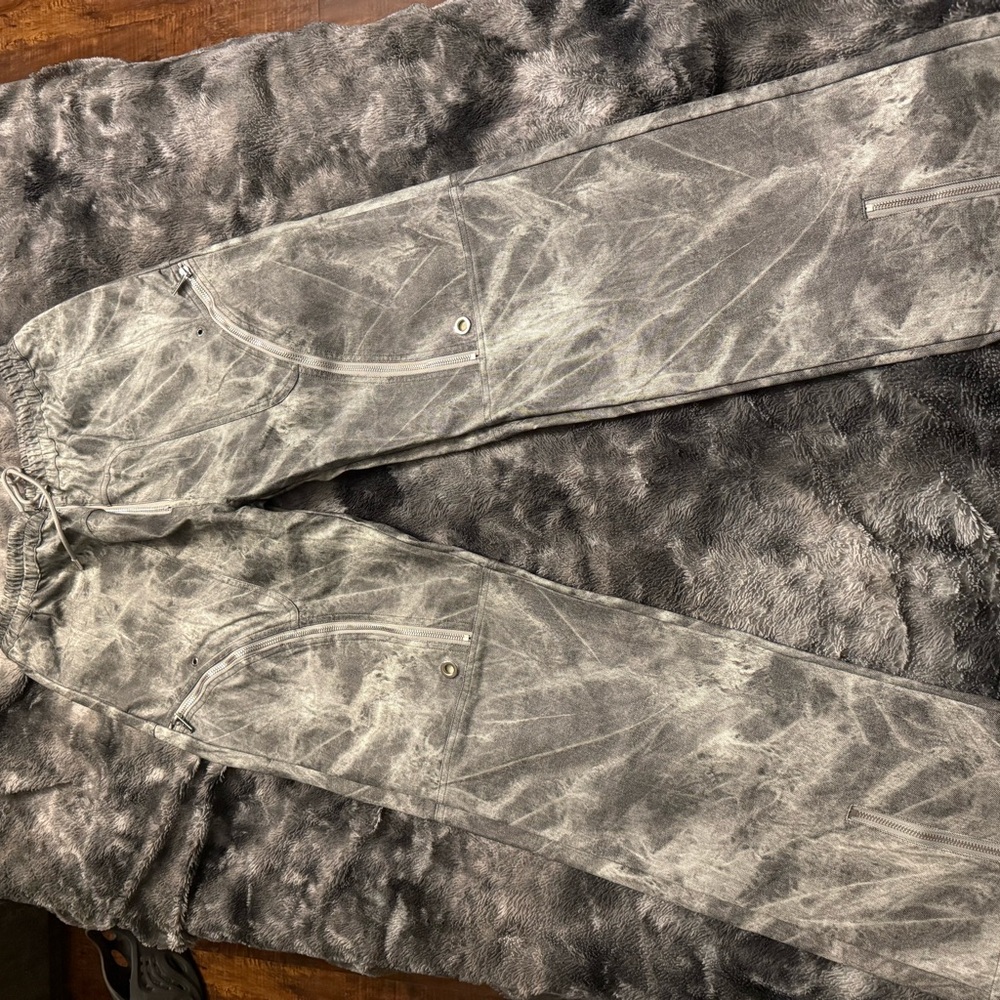 Gray Tie-Dye leather flared Jogger Pants